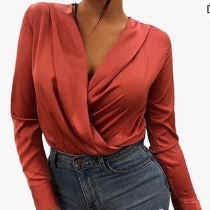 Deep V Neck Long Sleeve Bodysuit size M